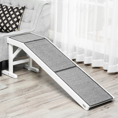 Rampe pour chien Pawhut pour lit, rampe pour chien avec tapis antidérapant et plateforme supérieure, blanc