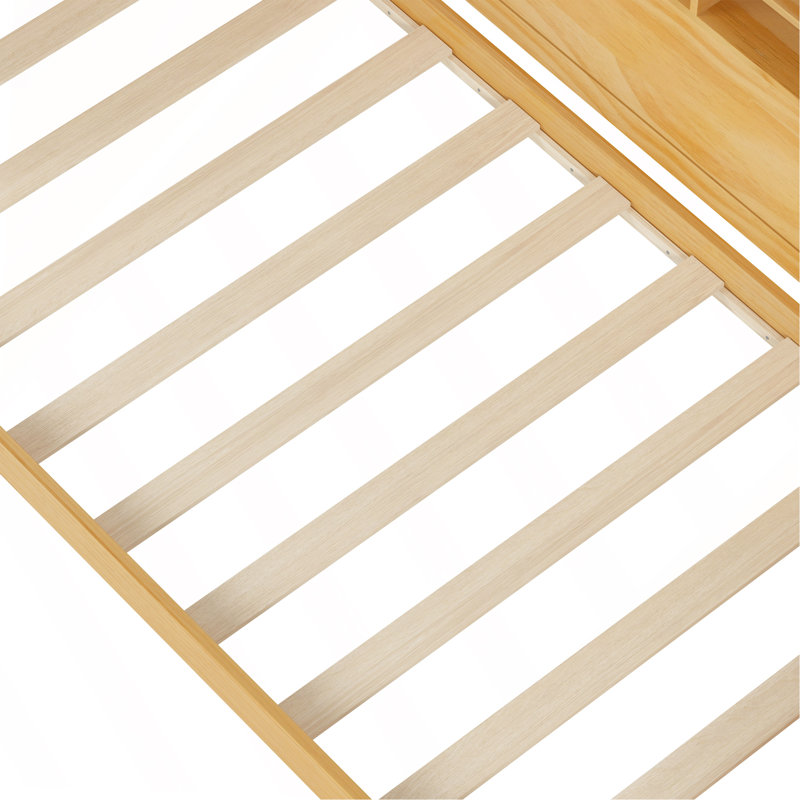 Wooden Twin Size Daybed With Storage Shelves, Multi-Functional Bed With Two Storage Drawers And  Study Desk, Natural, Natural