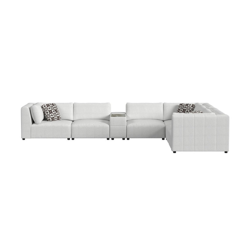 Ensemble modulaire Frida 7 pièces en oléfine beige avec oreillers, H 32 po x l 161 po x P 114 po