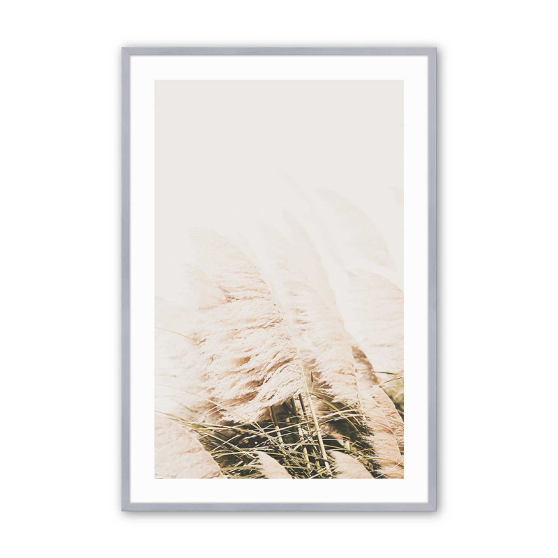 Imprimé de pampas doux, dans un cadre, Cadre en chrome poli, H 37,25 po x l 25,25 po x P 1,25 po