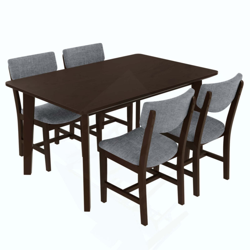 Ensemble de salle à manger rustique 5 pièces - 1 table en bois massif + 4 chaises rembourrées, mobilier de style campagnard pour la cuisine et la salle à manger, ensemble de salle à manger minimaliste pour 4