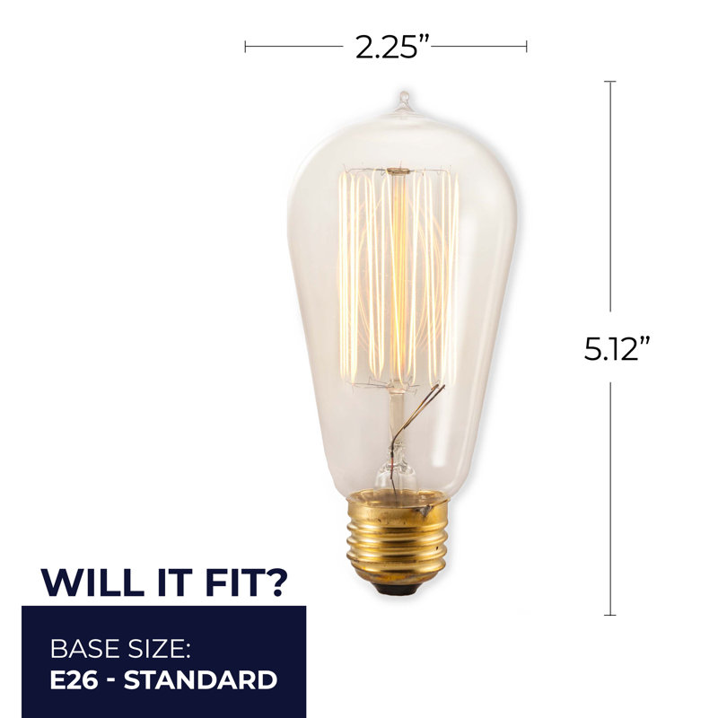 Ampoule incandescente 40 watts E26, filament nostalgique ST18, lueur ambrée chaude 2200K, 135 lumens, à intensité variable