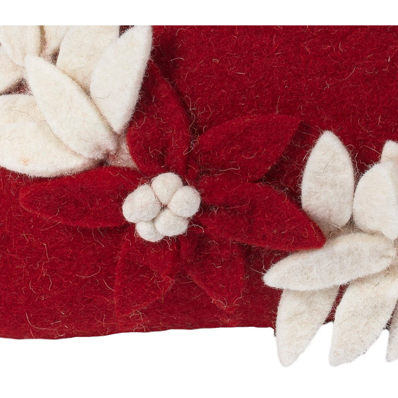 Coussin de Noël en laine feutrée à la main - Couronne Joy - 20 po, rouge