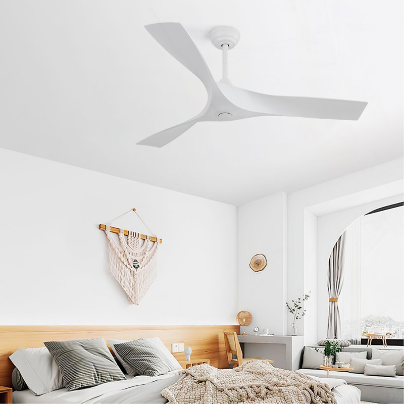 52 Inch Ceiling Fan Without Light, With Remote Control 6 Speed Quiet Reversible DC Motor, White, White
