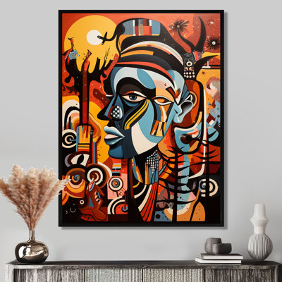 Chaos tribal abstrait bleu minimaliste - Masque africain, art mural salon
