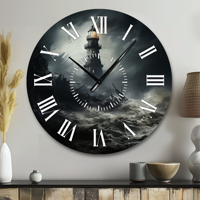 Horloge murale phare face aux vagues orageuses - usines, Grand