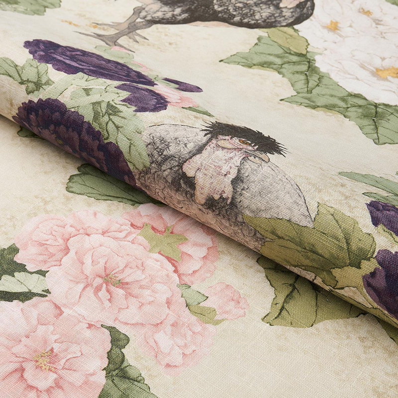 Tissu rose Hollyhock Schumacher x Mary, Rose / vert