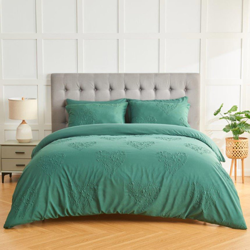 Polyester Geometric Duvet Cover with Pillowcases, 135 x 200 cm, Green