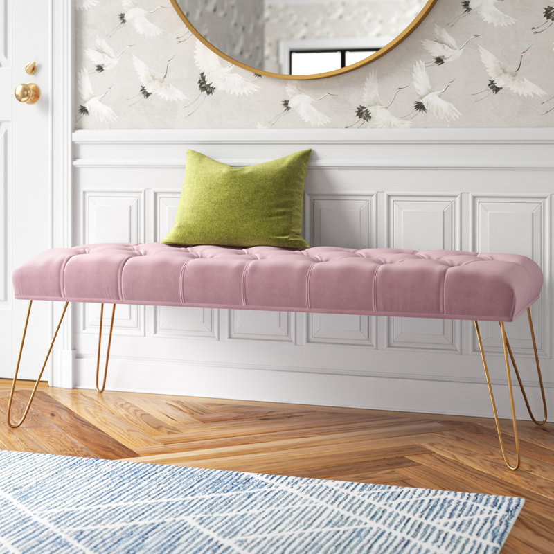 Romilda Velvet Upholstered Bench, Pink