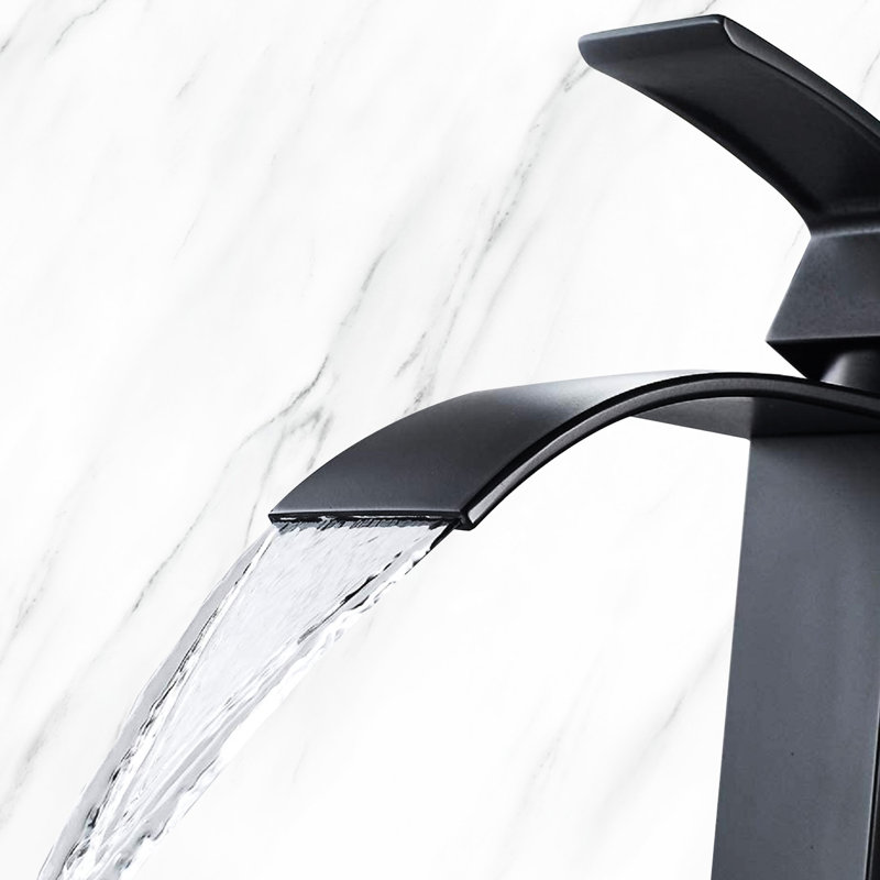 Stainless Steel Waterfall Spout Bathroom Faucet, Single Handle, Matte Black Hue, Matte Black