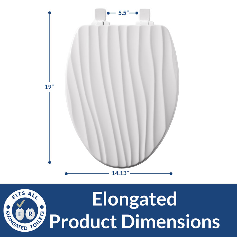Rainfall Sculptured Toilet Seat, Slow Close, Never Loosens, ELONGATED, Durable Wood, White
