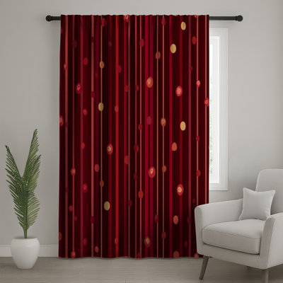 Red Stripes Window Curtains, Abstract Sheer & Blockout Curtains - 1 Panel