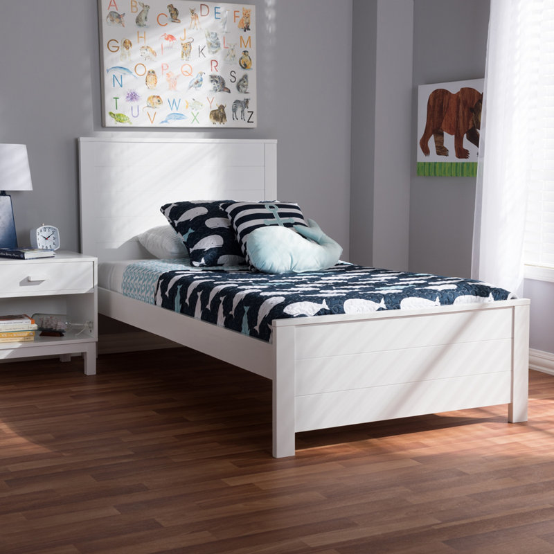 Lit plateforme en bois massif Louisville, Simple, Blanc