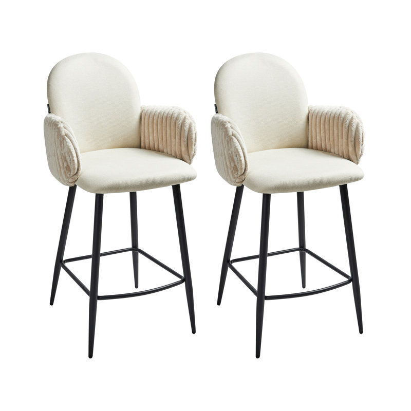 Set of 2 Bar Chairs AMITY Fabric, Light Beige