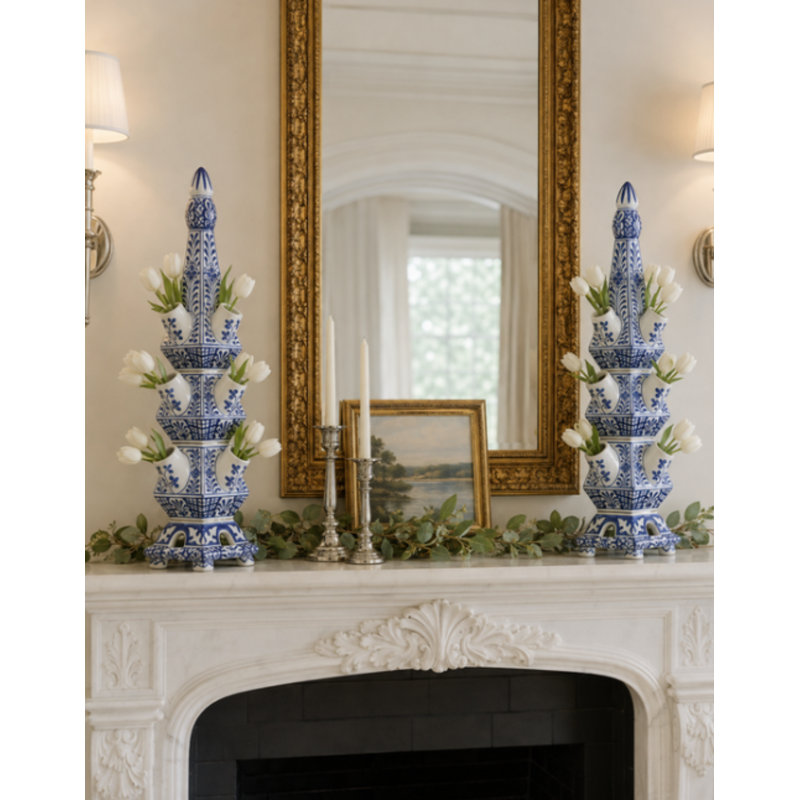 Orginial Blue And White Tulipiere Large, 33" H x 7.5" W x 7.5" D