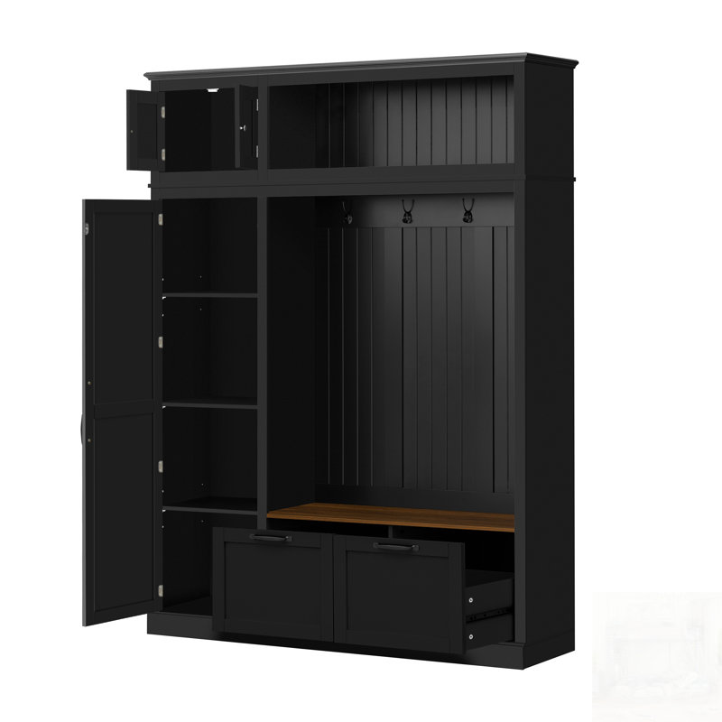 3-In-1 Hall Tree With Overhead Storage, Adjustable Shelves, Heavy-Duty Hooks, Spacious Drawers, And Grooved Back Panel For Entryway Organization