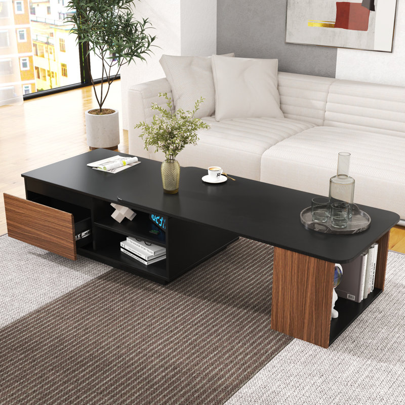 Table basse extensible en bois avec 2 tiroirs de rangement - Table centrale à longueur réglable pour grand salon