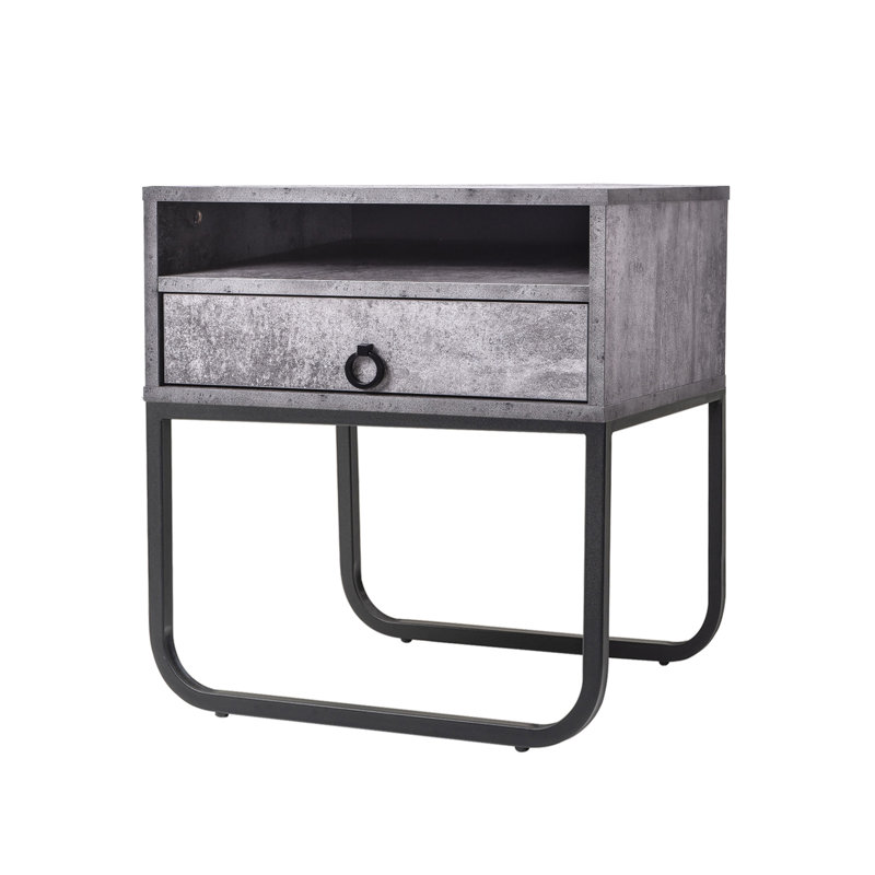 Homayun 50.2cm W Manufactured Wood Bedside Table, Iron Slate
