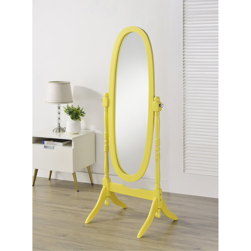 Traditional Queen Anna Style Wood Floor Cheval Mirror, Yellow Finish