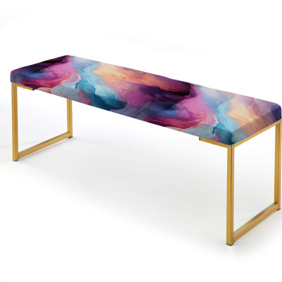 Multicolor Cosmic Marble Nebula - Marble Upholstered Gold Bench