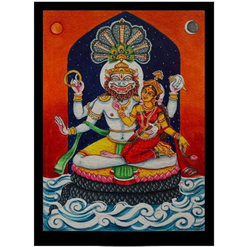 Dieu Narasimha et Lakshmi | Aquarelle sur papier | Par Yubraj