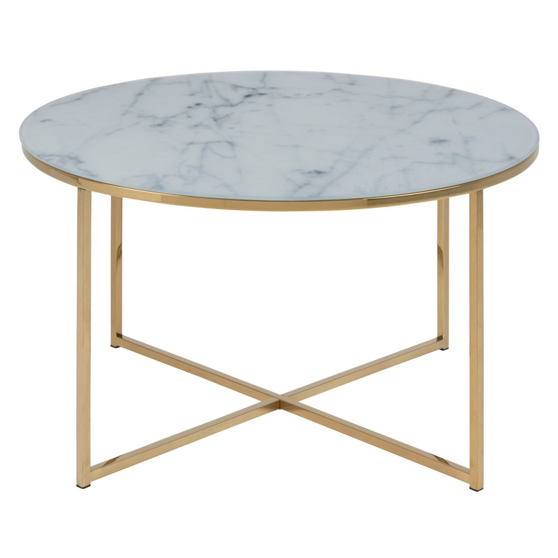 Elkland Cross Legs Coffee Table, 45cm H x 80cm L x 80cm D, White Top/Gold Base