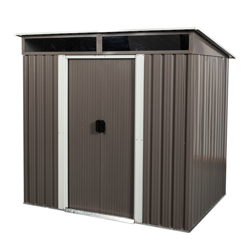 6Ft X 5Ft Outdoor Metal Storage Structure With Transparent Top - Galvanized Iron, Panels, Sliding Door Padlock, Effortless Assembly Rack Endurance Plate Iron Structure, Materials, Easy Build Shed
