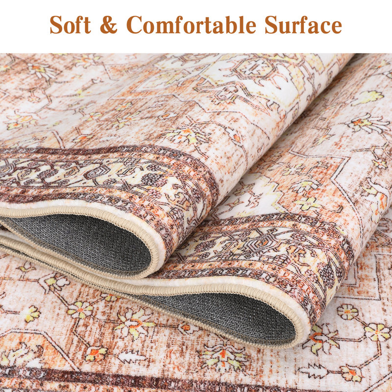 Machine Washable Area Rug Non Slip Rug Retro Rugs Vintage Foldable Stain Resistant Carpet for Bedroom Living Room Guest Room Nursery Home Office
