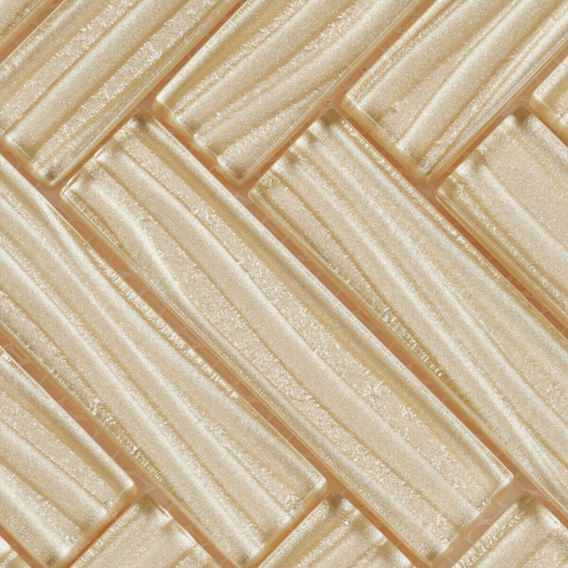 Kanagawa II Smooth Glass Wavy Metallic Mosaic Tile, Ivory