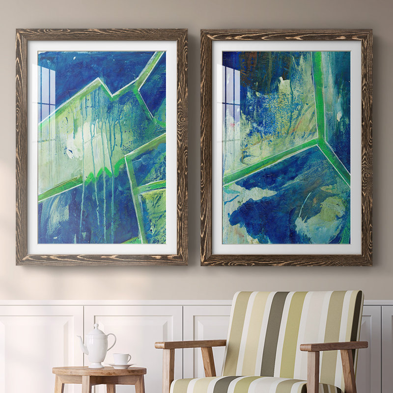 «Geometric In Cool V-Premium», reproduction encadrée prête à être accrochée, Noyer, H 31,5 po x l 88 po x P 1,5 po