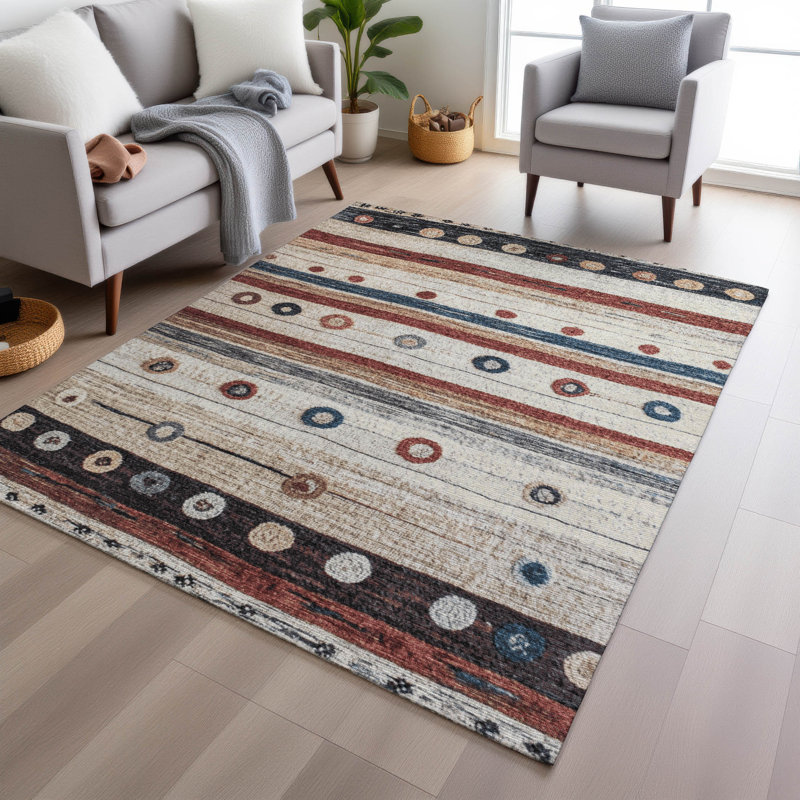 Machine Washable Indoor/Outdoor Xhevrie Beige Rug, Rectangle 3' x 5'