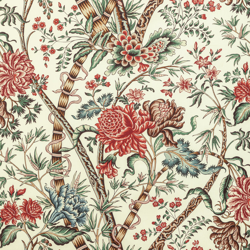 Manoir Luberon Print 100% Cotton Fabric, Red/Teal