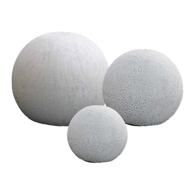 Ensemble de 3 boules de jardin en céramique corail blanc, 19,5, 16 et 12 pouces