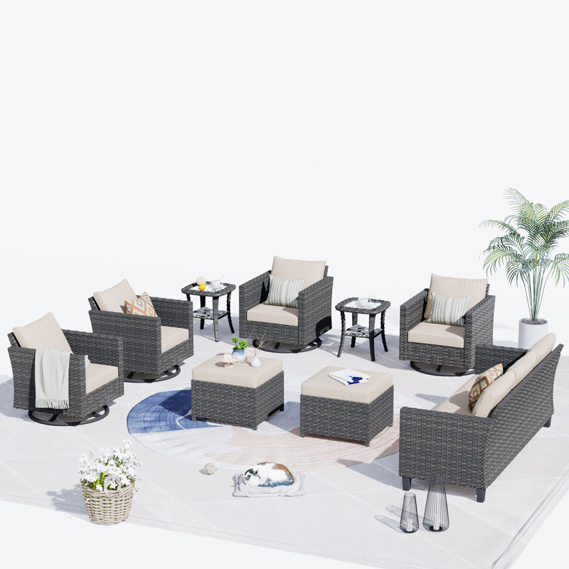 7 - Person Patio Conversation Set with Cushions, Beige