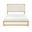 Grand lit avec tête de lit à panneau contemporaine, couleur naturelle et blanche, planche de bois, stratifié, mobilier de chambre à coucher, pièce essentielle de sommier en bois,-769374432