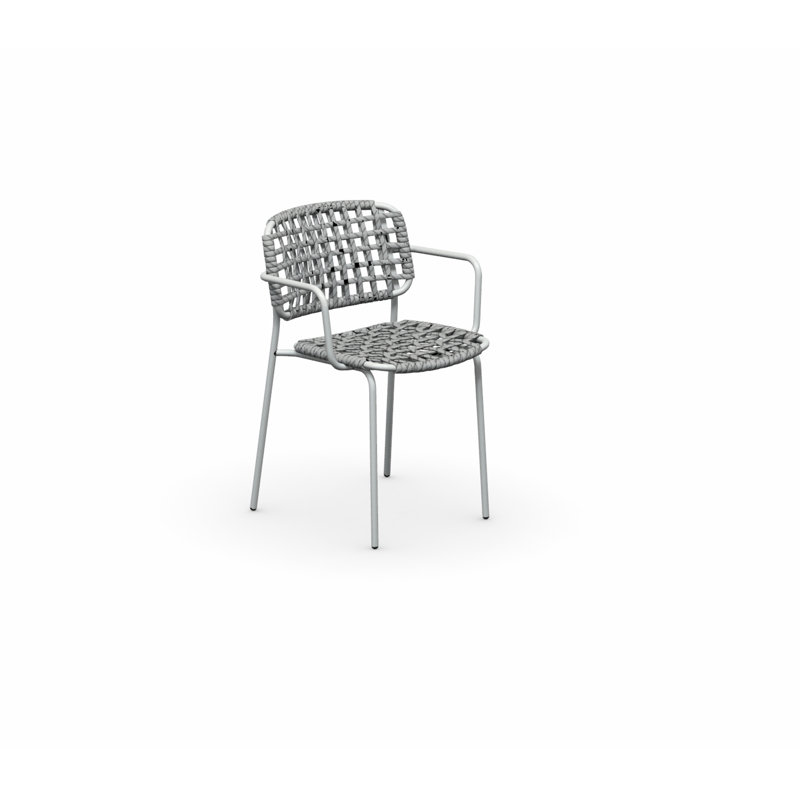 Fauteuil d'extérieur avec assise tissée et structure en métal Yo, Blanc optique mat