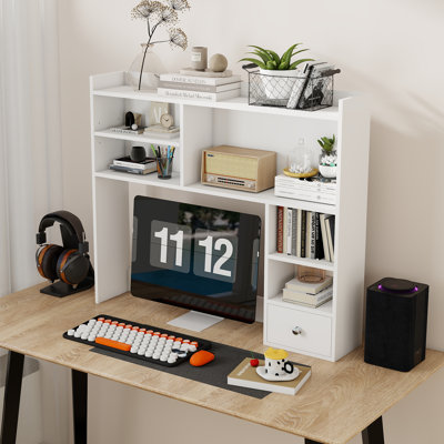 Desktop Bookshelf, Desk Shelf With Drawer For Computer Desk, 35.04" 6-Tier Adjustable Desktop Hutch Organizer For Home Office by George Oliver