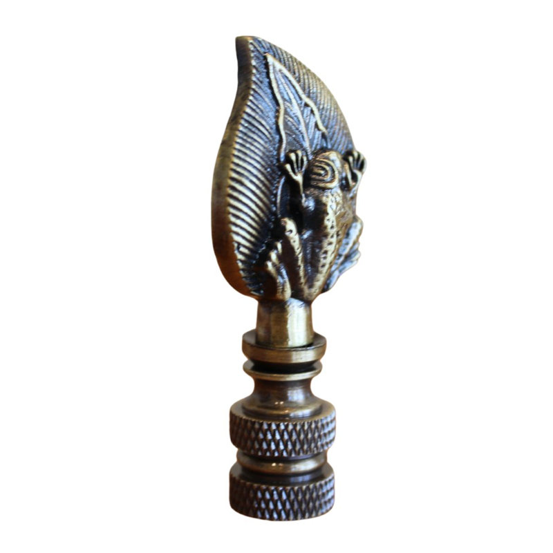 Frog-on-Lily-Lamp Finial laiton antique, 2,4 po