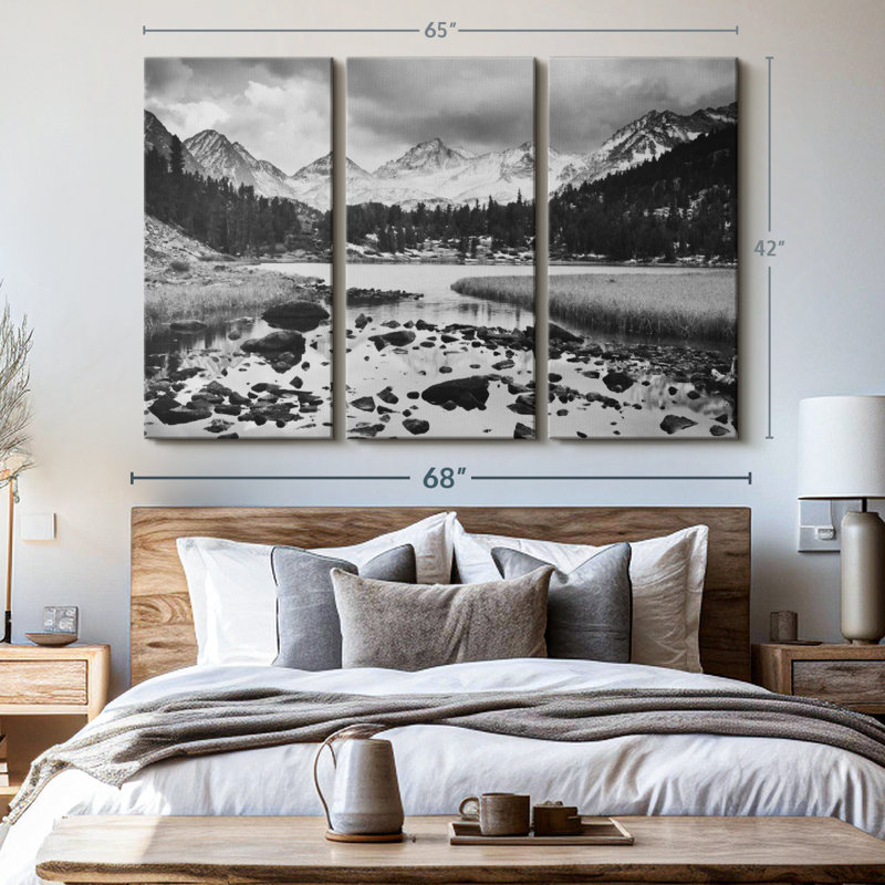 "Paysage alpin monochrome" 3 pièces, H 42 po x l 65 po x P 1,25 po
