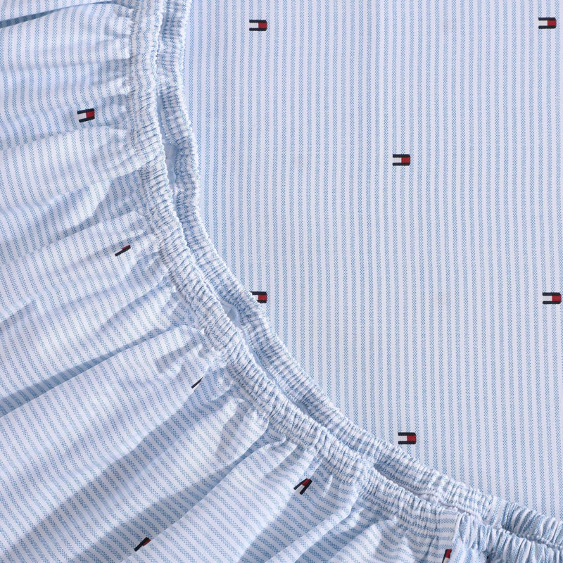 Tommy Hilfiger Printed Percale Cotton Sheet Set, Full Sheet Set with 2 Pillowcases, Blue/Black/Red