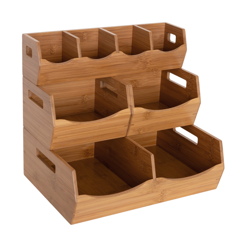 Natural Bamboo Stackable Bin Organizer Set with MDF Base