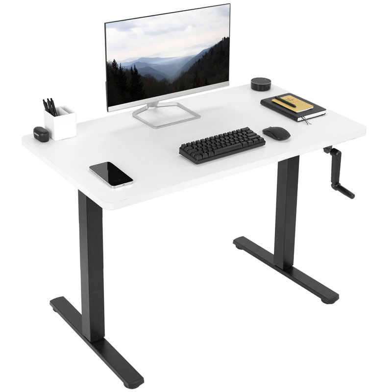 Bureau à hauteur réglable manuel 43 po x 24 po, Blanc / Noir