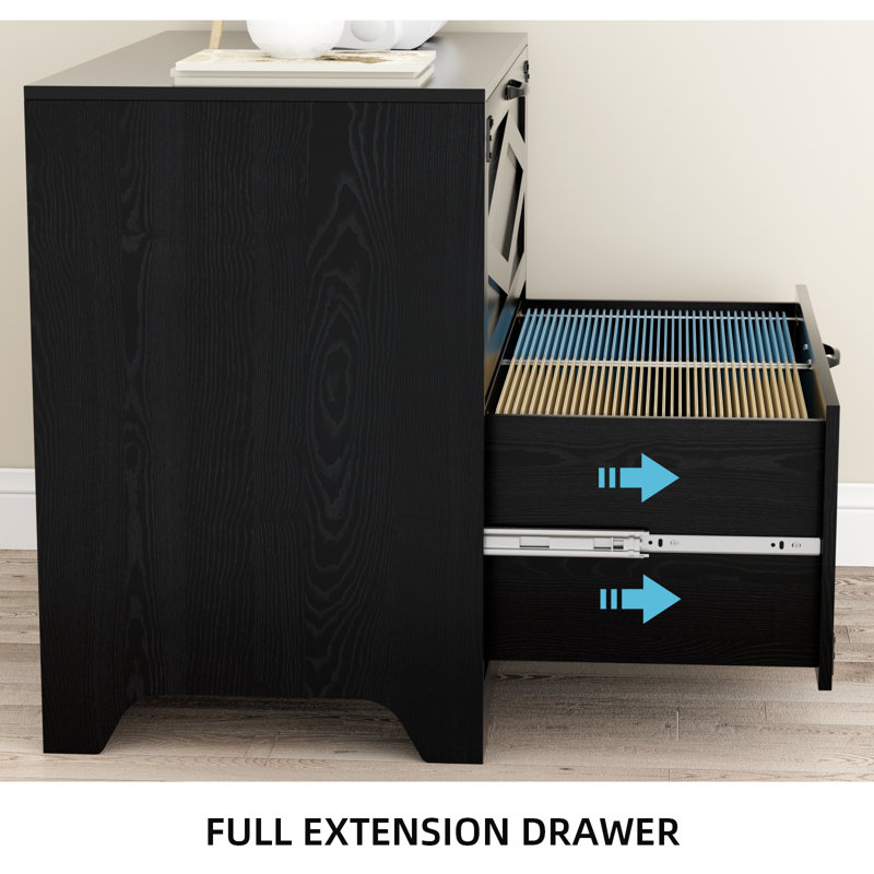 Maniram 35.43'' Wide 2 -Drawer Farmhouse Lateral File Cabinet, Wood Filing Cabinet for Home Office, Large File Storage Printer Stand for A4/Letter Size Files, with Anti-tilt Mechanism