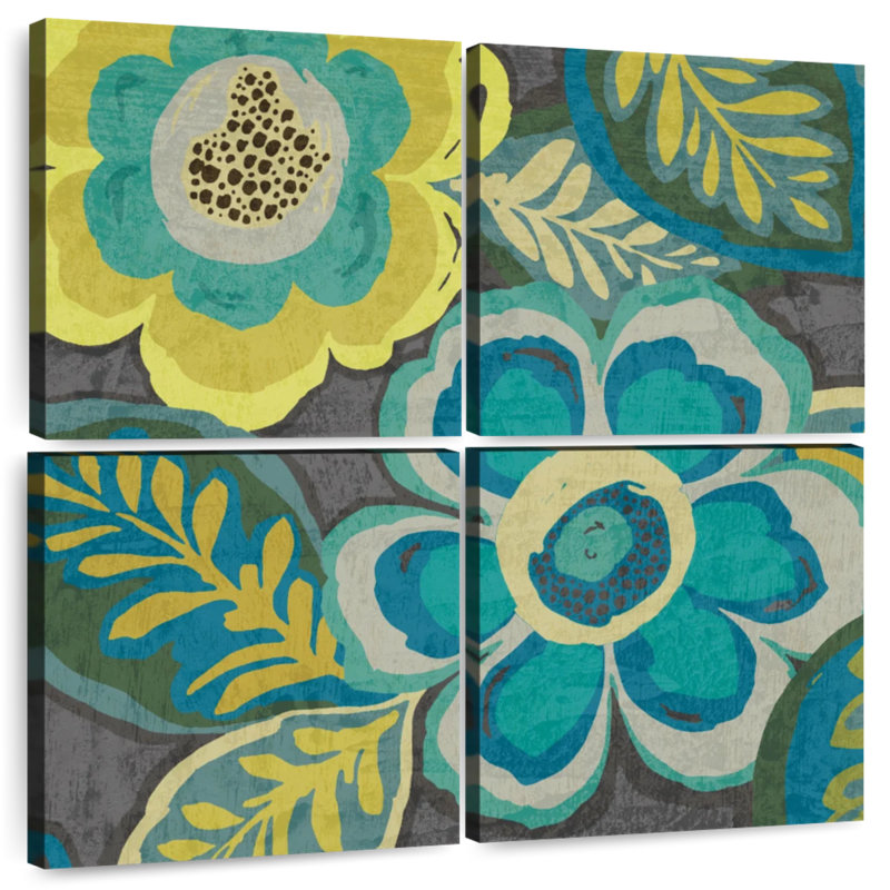 Assortiment floral Harnek bleu sarcelle sur gris foncé II, H 26 po x l 26 po