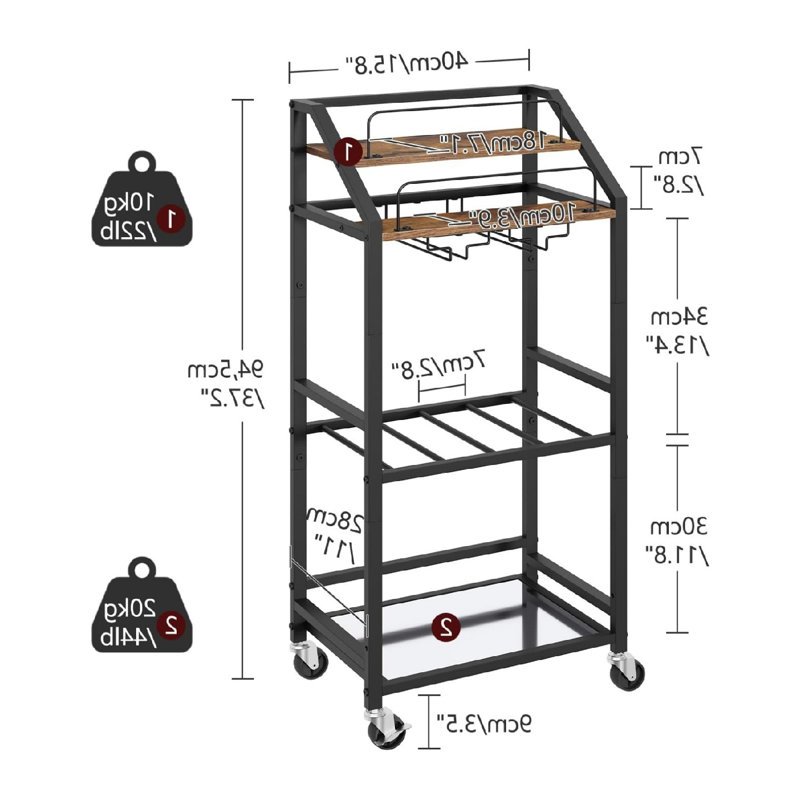 Chariot-bar avec tablette en miroir, roues