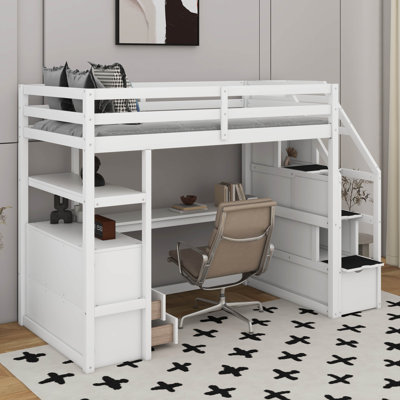 Lit mezzanine simple avec bureau et tablettes