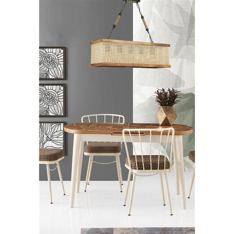 Noellea 1 - Light Drum Pendant, Beige/Walnut