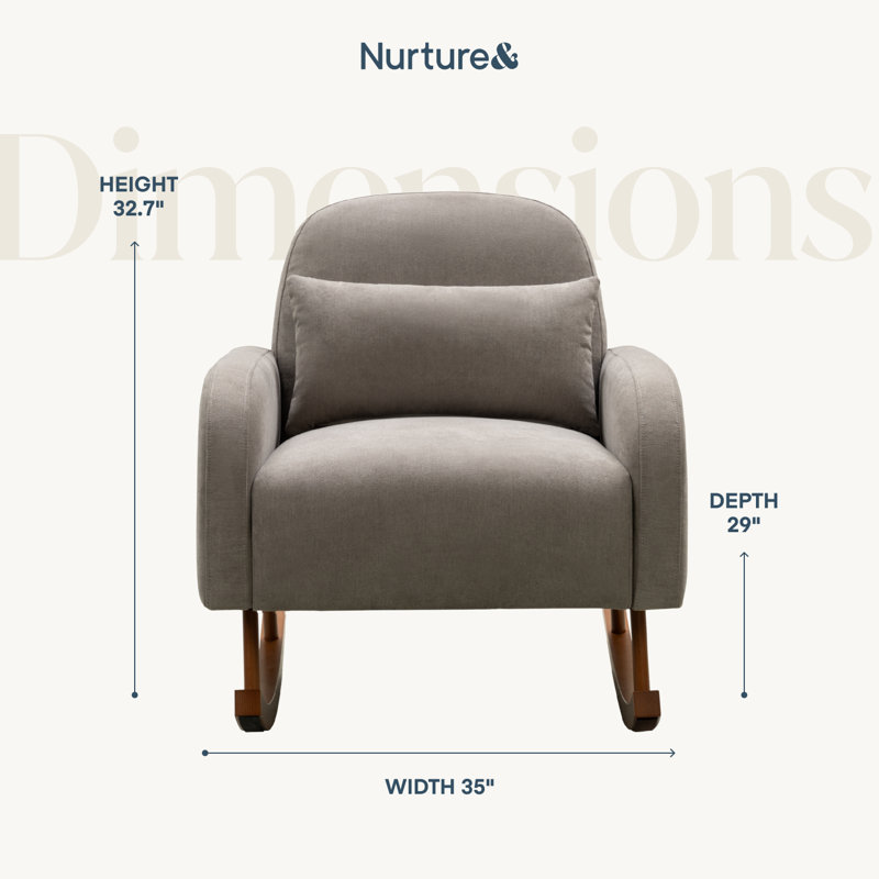 Gray Upholstered Modern Rocking Chair with Wooden Legs