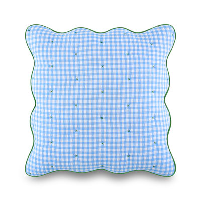 kate spade new york Joyful Gingham Euro Sham, 26" x 26" Decorative Pillow Cover, Single Seersucker Cover, Machine Washable, Windy Blue
