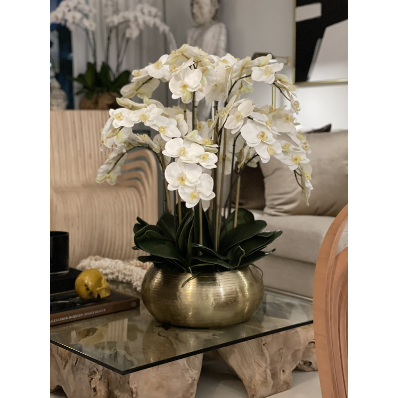 Orchid Faux Floral Arrangement in Vase, White